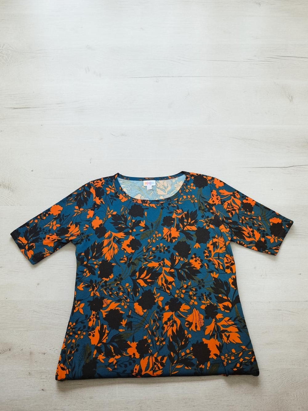 LuLaRoe Teal Julia Dress with Orange and Black Floral Print Large - Picture 7 of 8